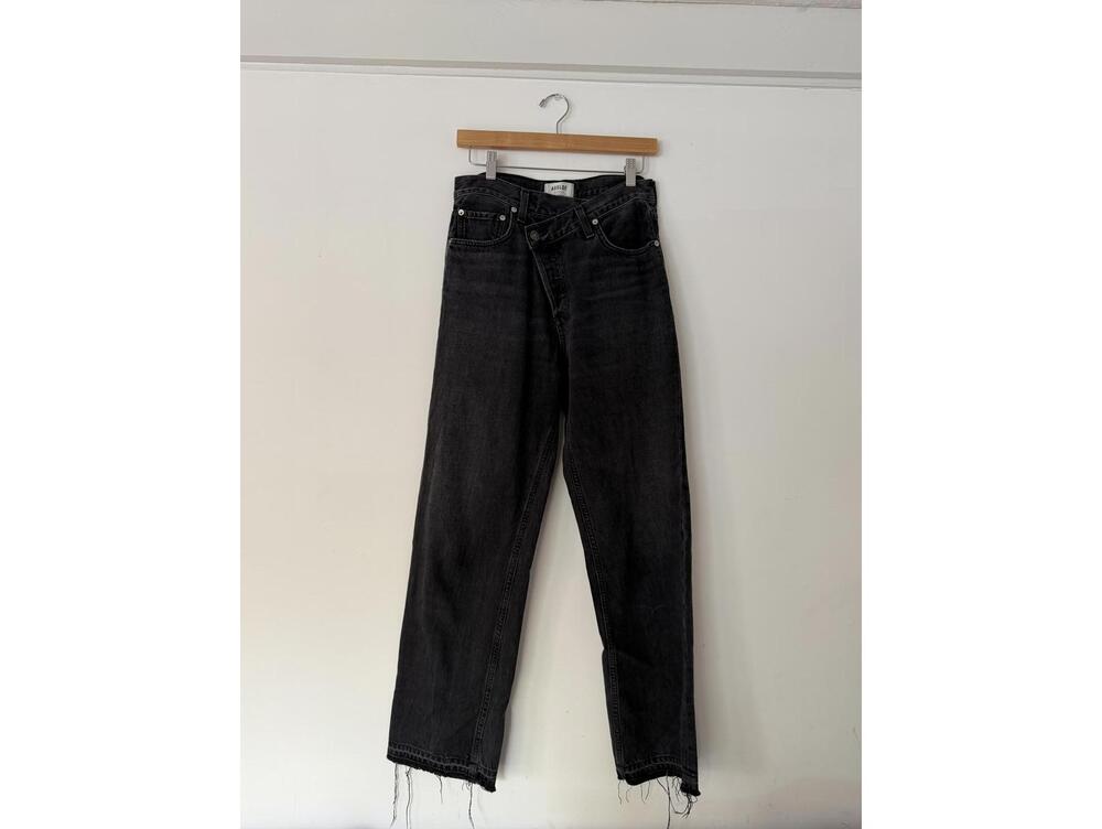 Agolde cross cross Black High-Waisted Straight Leg Jeans with Raw Hem size 27